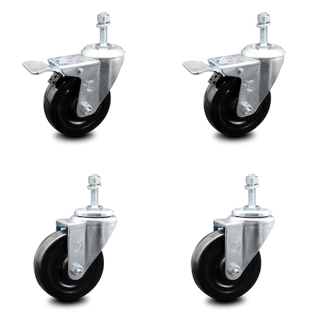 Service Caster 4 Inch Hard Rubber Swivel 10mm Threaded Stem Caster Total Lock Brakes, 2PK SCC-TSTTL20S414-HRS-M1015-2-S-2